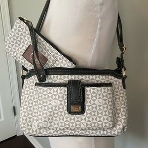 BOC Born Concepts Grey&White Diamond Design Crossbody Purse&Matching Wristlet